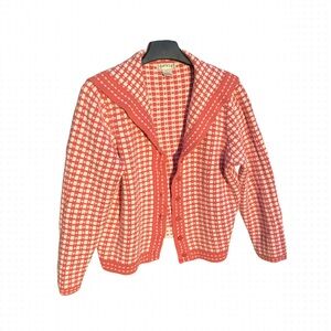 orvis cotton knit cardigan w collar pink + white large